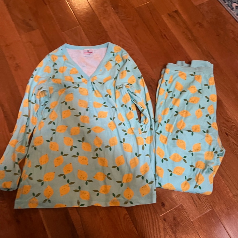 Light Blue Pajama Set with Long Sleeves and Banana Print
